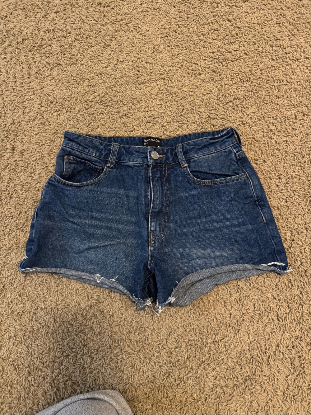Frank and Oak Dark Blue High-Rise Denim Shorts